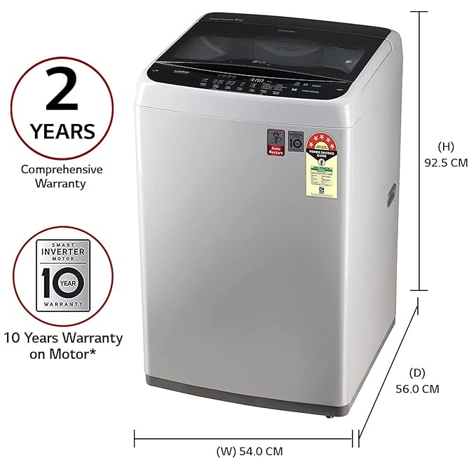 LG-T80SPSF2Z 8.0 Kg 5 Star Smart Inverter Fully-Automatic Top Loading Washing Machine , Middle Free Silver, Turbodrum), 8 Kg