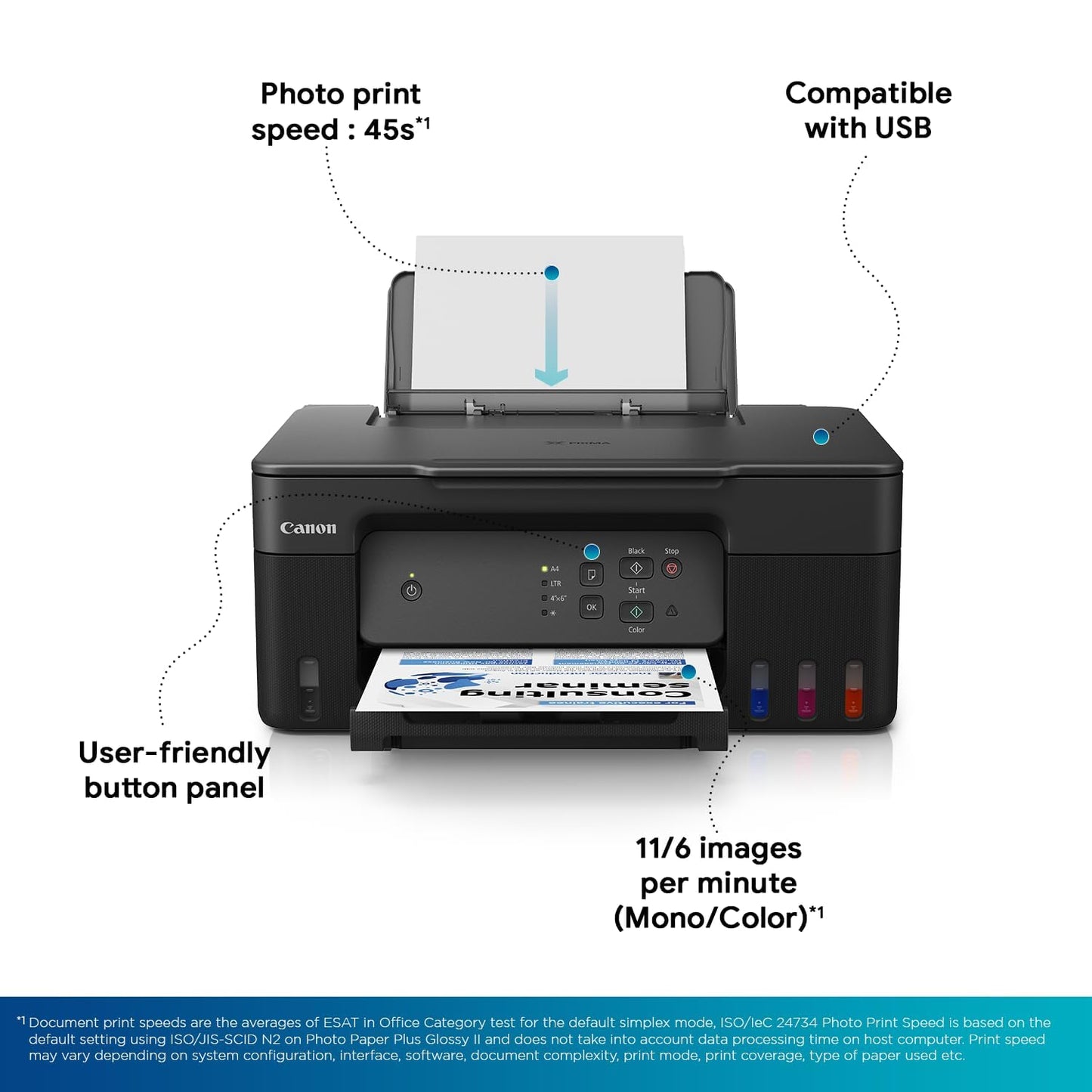 Canon PIXMA MegaTank G2730 All-in-one (Print, Scan, Copy) Inktank Printer with Small Size Ink Bottles, Scan The QR Code & Get a JBL Speaker