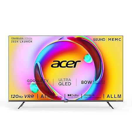 Acer 139 cm ZL.X015U.00D (55 inches) Super Series 4K Ultra HD Smart Google TV with Android 14 (Black) | MEMC | ALLM | VRR |