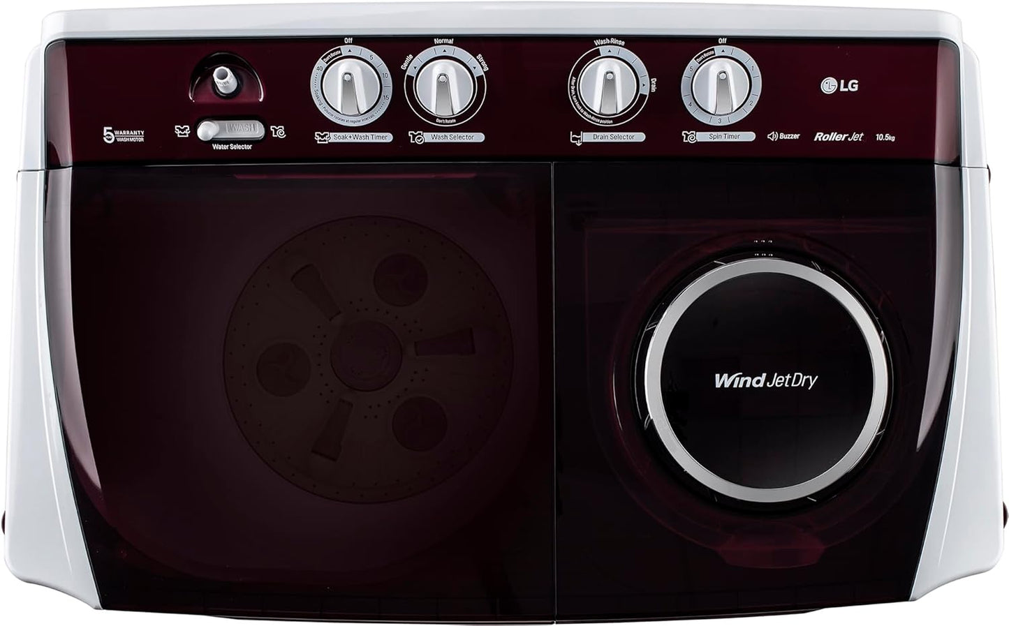 LG-P105ASRAZ 10.5 kg 5 Star Wind jet dry Semi-Automatic Top Load Washing Machine (Burgundy, Roller Jet Pulsator)