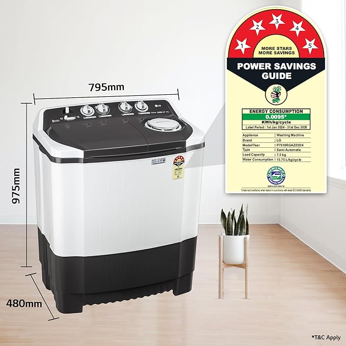 P7510RGAZ-LG 7.5 kg 5 Star Wind jet dry Semi-Automatic Top Load Washing Machine Dark Gray, Roller Jet Pulsator
