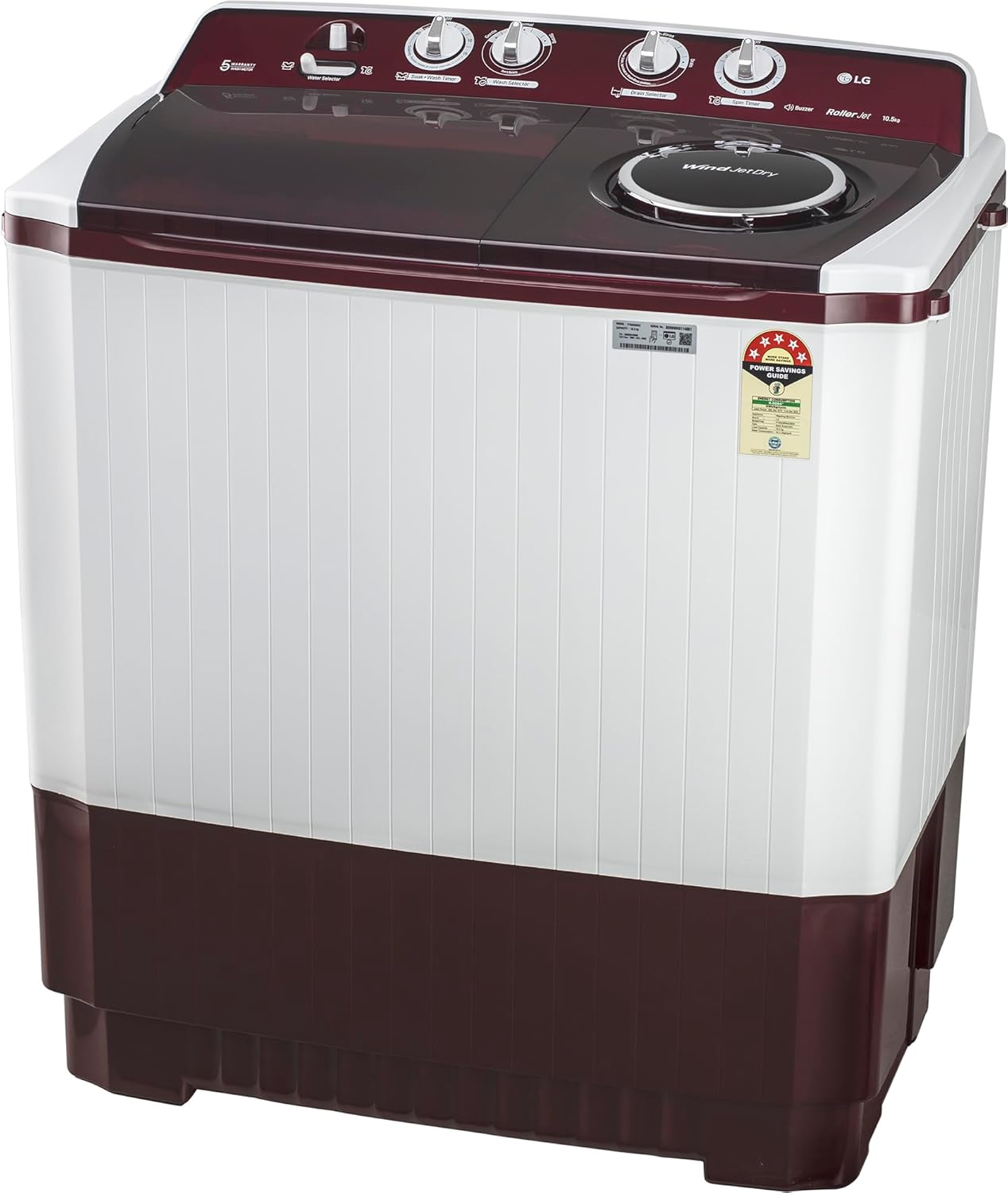 LG-P105ASRAZ 10.5 kg 5 Star Wind jet dry Semi-Automatic Top Load Washing Machine (Burgundy, Roller Jet Pulsator)