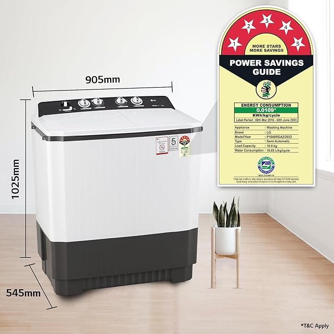 LG-P1040RGAZ 10 kg 5 Star Semi-Automatic Top Load Washing Machine Appliance ( Dark Gray, Roller Jet Pulsator)