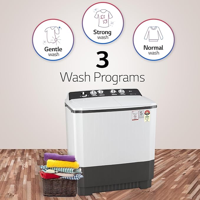 LG-P1040RGAZ 10 kg 5 Star Semi-Automatic Top Load Washing Machine Appliance ( Dark Gray, Roller Jet Pulsator)