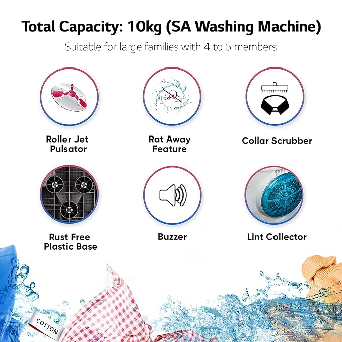 LG-P1040RGAZ 10 kg 5 Star Semi-Automatic Top Load Washing Machine Appliance ( Dark Gray, Roller Jet Pulsator)