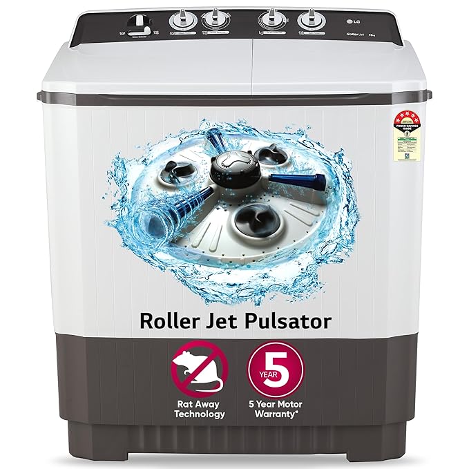 LG-P1040RGAZ 10 kg 5 Star Semi-Automatic Top Load Washing Machine Appliance ( Dark Gray, Roller Jet Pulsator)