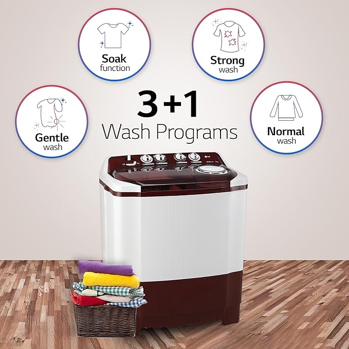 LG-P105ASRAZ 10.5 kg 5 Star Wind jet dry Semi-Automatic Top Load Washing Machine (Burgundy, Roller Jet Pulsator)