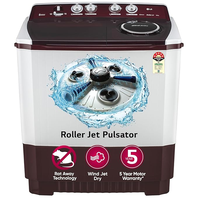 LG-P105ASRAZ 10.5 kg 5 Star Wind jet dry Semi-Automatic Top Load Washing Machine (Burgundy, Roller Jet Pulsator)