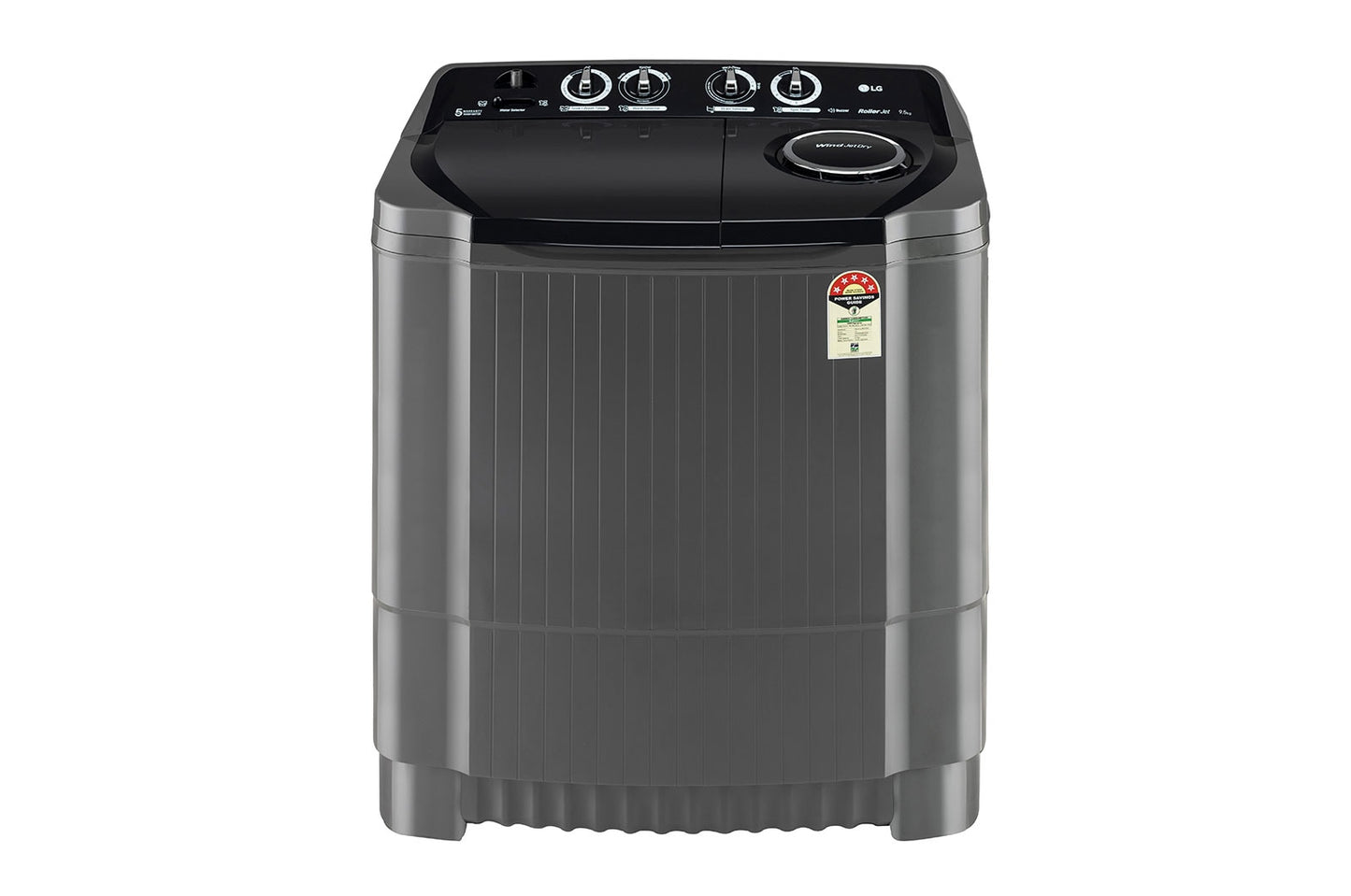 LG-P9555SKAZ 9.5Kg, Semi Automatic Top Load Washing Machine, Roller Jet Pulsator + Soak, Rat Away, Middle Black