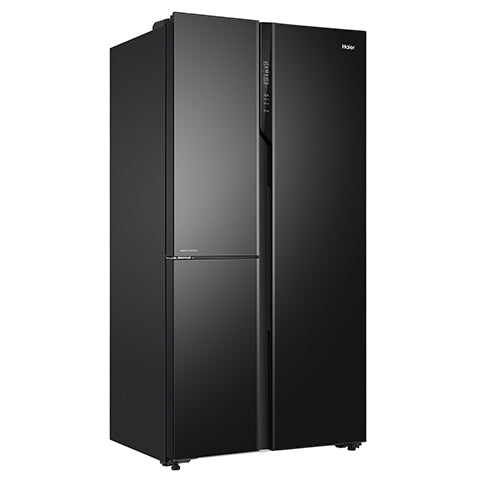 Haier-HRT-683KGU 598 L, Black Glass Finish, 3 Door Side by side Refrigerator