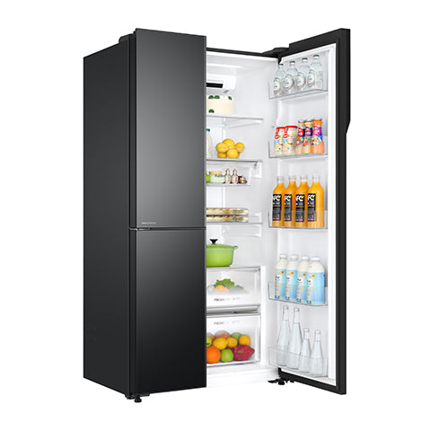 Haier-HRT-683KGU 598 L, Black Glass Finish, 3 Door Side by side Refrigerator