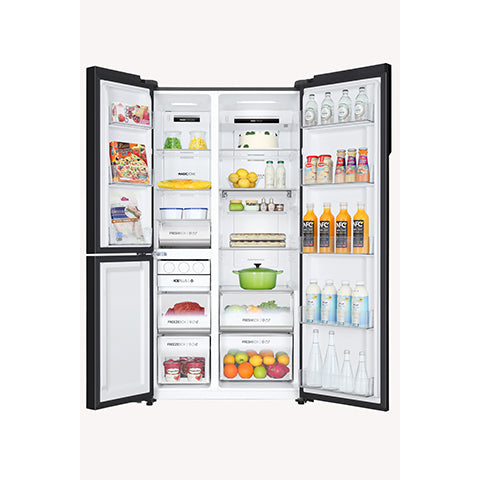 Haier-HRT-683KGU 598 L, Black Glass Finish, 3 Door Side by side Refrigerator