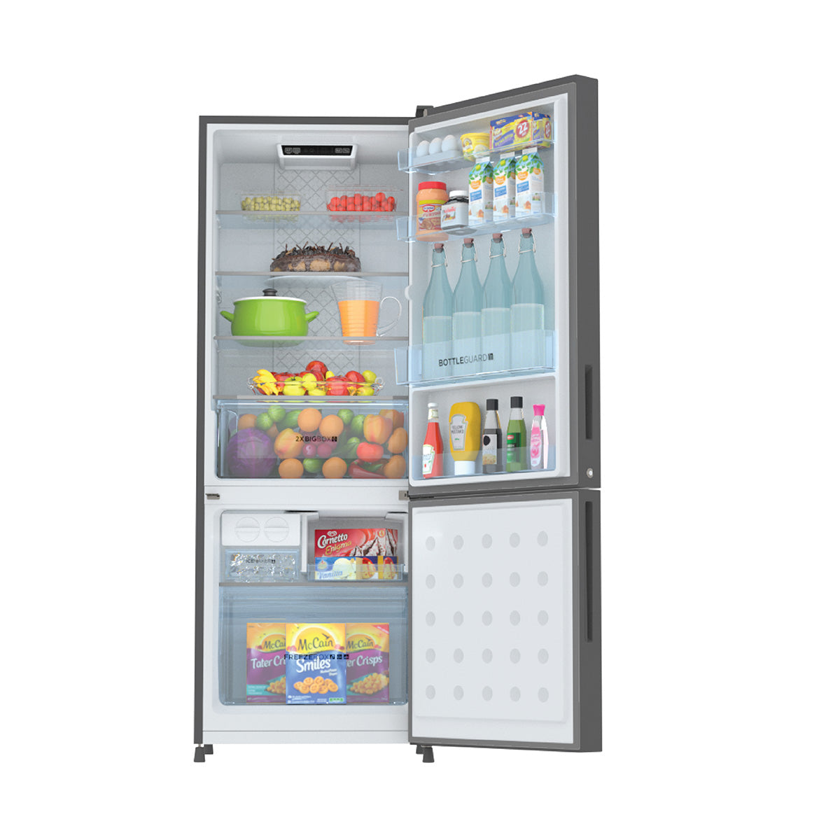 Haier-HRB-3152BIS-P 265L, 2 Star, Inox Steel Finish Bottom Mounted Frost Free Refrigerator