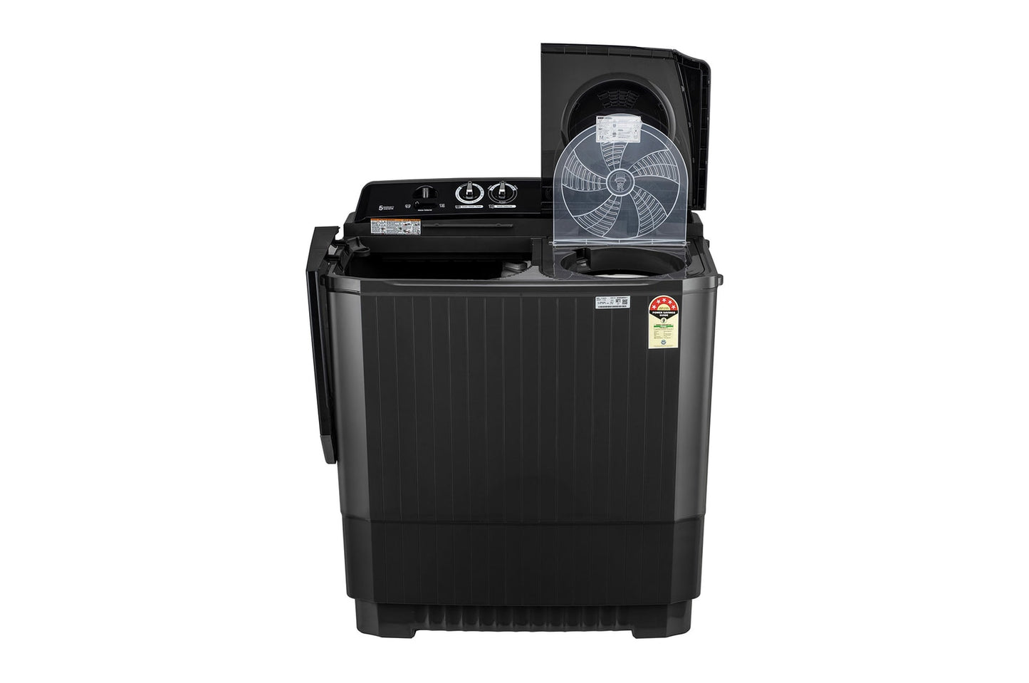 LG-P8535SLMZ 8.5Kg Semi Automatic Top Load Washing Machine, Roller Jet Pulsator + Soak, Full Black
