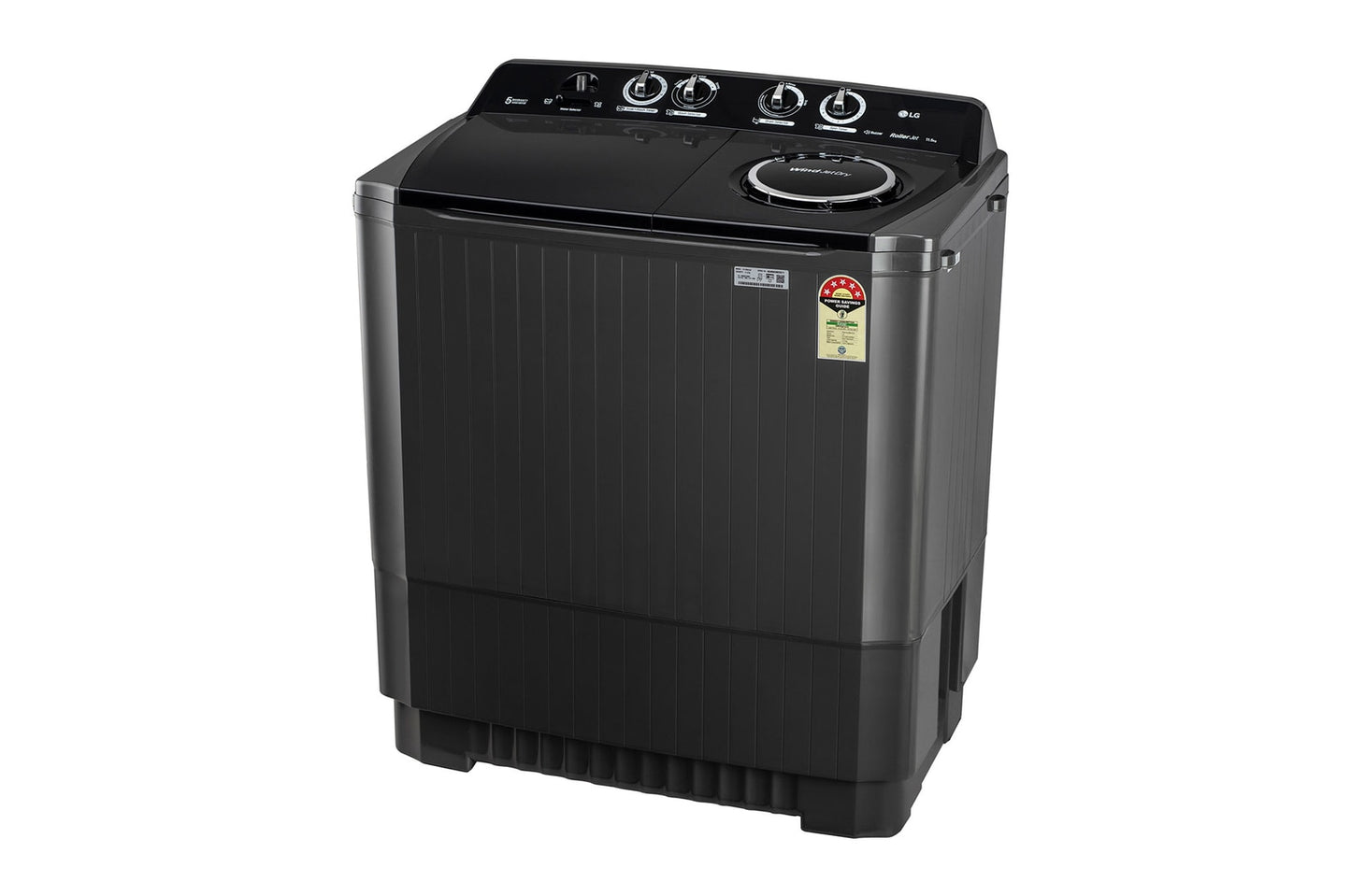 LG-P115ASLAZ 11.5Kg Semi Automatic Top Load Washing Machine, Roller Jet Pulsator + Soak, Full Black