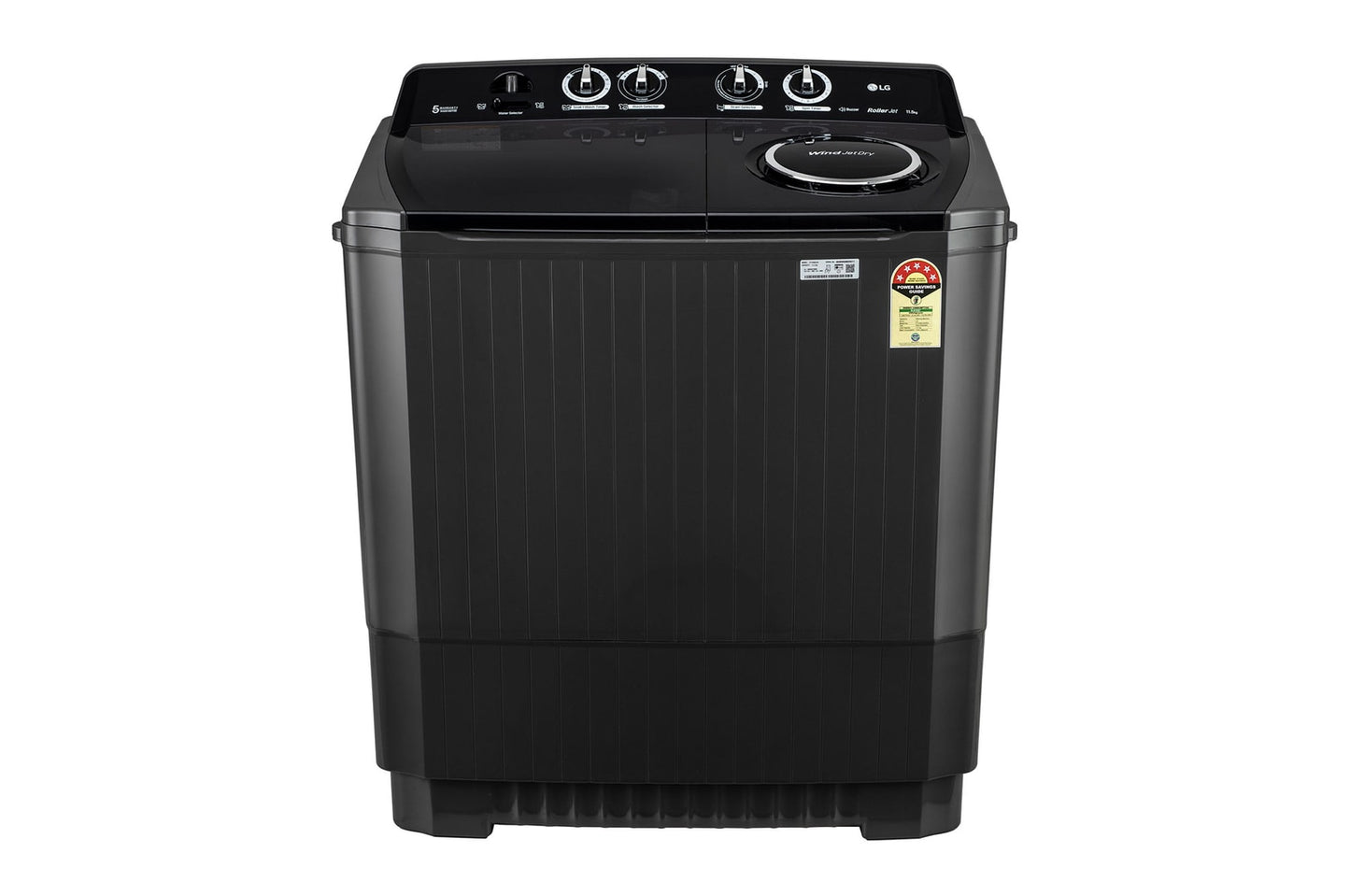 LG-P115ASLAZ 11.5Kg Semi Automatic Top Load Washing Machine, Roller Jet Pulsator + Soak, Full Black