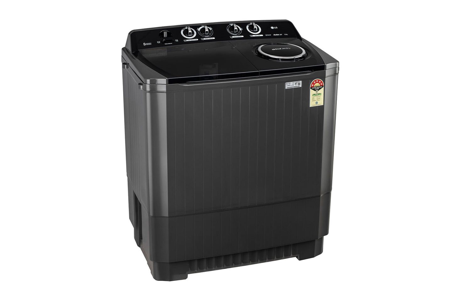 LG-P115ASLAZ 11.5Kg Semi Automatic Top Load Washing Machine, Roller Jet Pulsator + Soak, Full Black