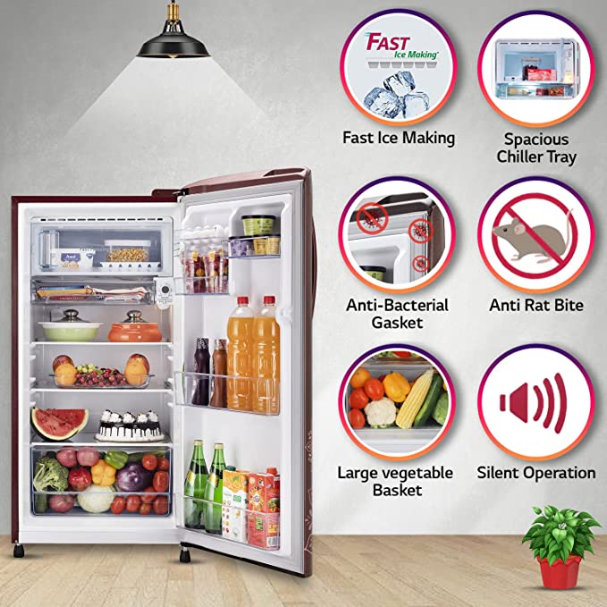 GL-B211HRRZ-LG 204 L 5 Star Direct-Cool Inverter Single Door Refrigerator (Ruby Regal, Smart Connect, )
