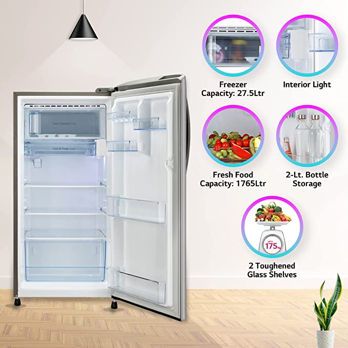 GL-B211CPZY -LG 204 L 4 Star Direct-Cool Smart Inverter Compressor Single Door Refrigerator ( Ruby Regal, Smart Connect)