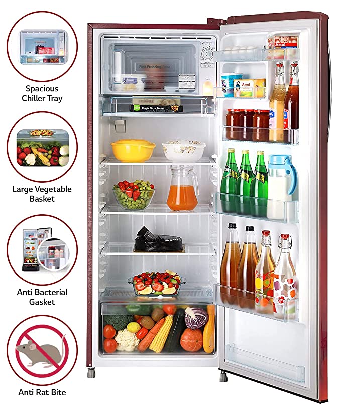GL-B281BSCX-LG 270 L 3 Star Inverter Direct-Cool Single Door Refrigerator (Scarlet Charm, Moist 'N' Fresh, 2022 Model)