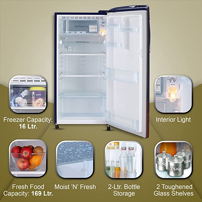 LG-GL-B201ABPD-185 L 3 Star Direct-Cool Single Door Refrigerator (Blue Plumeria, Moist 'N' Fresh, Gross Volume- 190 L)