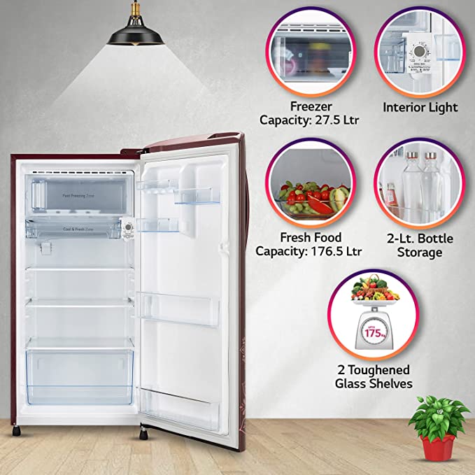 GL-B211HRRZ-LG 204 L 5 Star Direct-Cool Inverter Single Door Refrigerator (Ruby Regal, Smart Connect, )