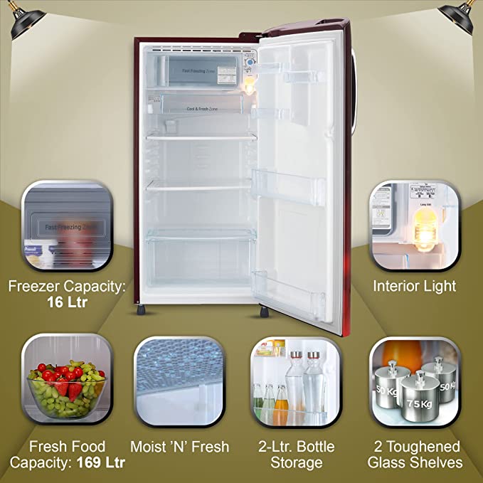 GL-B201ASCD-LG 185 L 3 Star Direct-Cool Single Door Refrigerator ( Scarlet Charm, Moist 'N' Fresh)