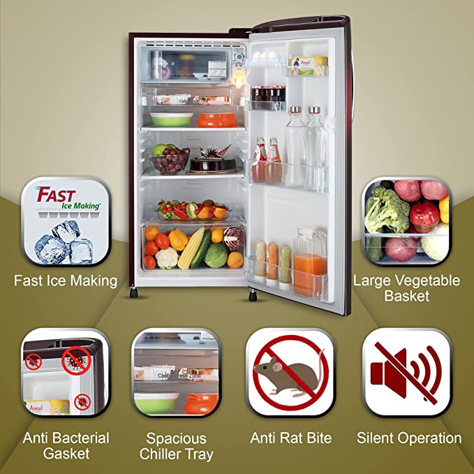 GL-B201ASPD-LG 185 L 3 Star Direct-Cool Single Door Refrigerator ( Scarlet Plumeria, Moist 'N' Fresh, Gross Volume- 190 L)
