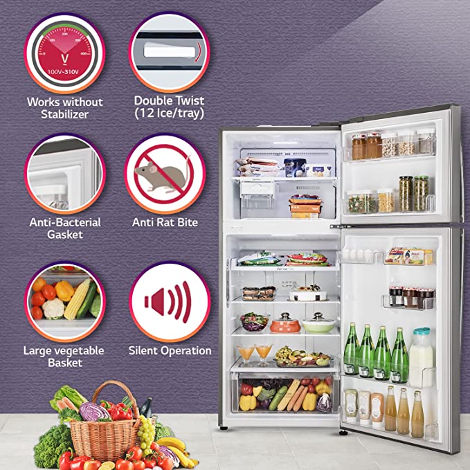 GL-T432APZY-LG 437 L 2 Star Frost-Free Smart Inverter Double Door Refrigerator (Shiny Steel, Convertible with Door Cooling+)2022 Model