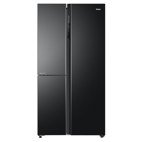 Haier-HRT-683KGU 598 L, Black Glass Finish, 3 Door Side by side Refrigerator