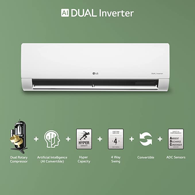 (RS-NQ24ENXE) LG 2.0 Ton 3 Star AI DUAL Inverter Split AC (Copper, Super Convertible 6-in-1 Cooling, 4 Way Swing, HD Filter with Anti-Virus Protection, 2023 Model