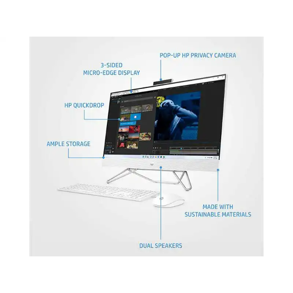 HP All-in-One 24-cb1237in All-in-One PC 12th Generation Intel® Core™ i7 processor| Windows 11 Home Single Language in S mode| 60.5 cm (23.8) diagonal FHD display| 16 GB DDR4-3200 MHz RAM| Intel® Iris® Xᵉ graphics| 512 GB Intel® PCIe® NVMe™ SSD