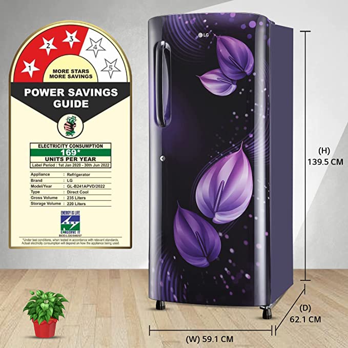 GL-B241APVD-LG 235 L 3 Star Direct-Cool Single Door Refrigerator (Purple Victoria, Moist 'N' Fresh, 2022 Model)