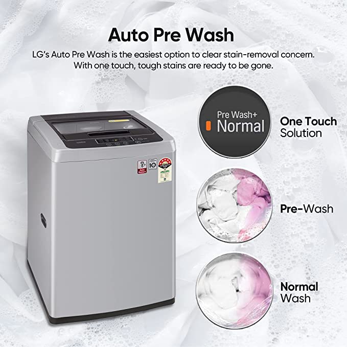 T65SKSF4Z-LG LG 6.5 Kg 5 Star Smart Inverter Fully-Automatic Top Loading Washing Machine Middle Free Silver