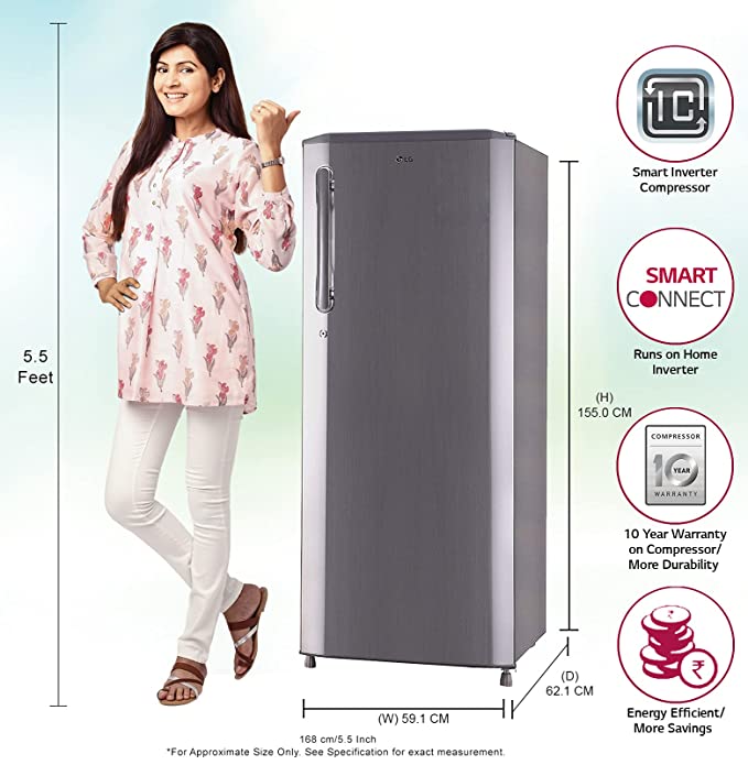 GL-B281BPZX-LG 261 L 3 Star Inverter Direct Cool Single Door Refrigerator(Shiny Steel, Fast Ice Making , Gross Volume- 270 L)