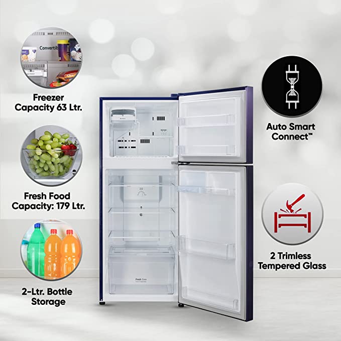 GL-N292BBEY-LG 242 L 2 Star Smart Inverter Frost-Free Double Door Refrigerator (Blue Euphoria, Smart Connect)