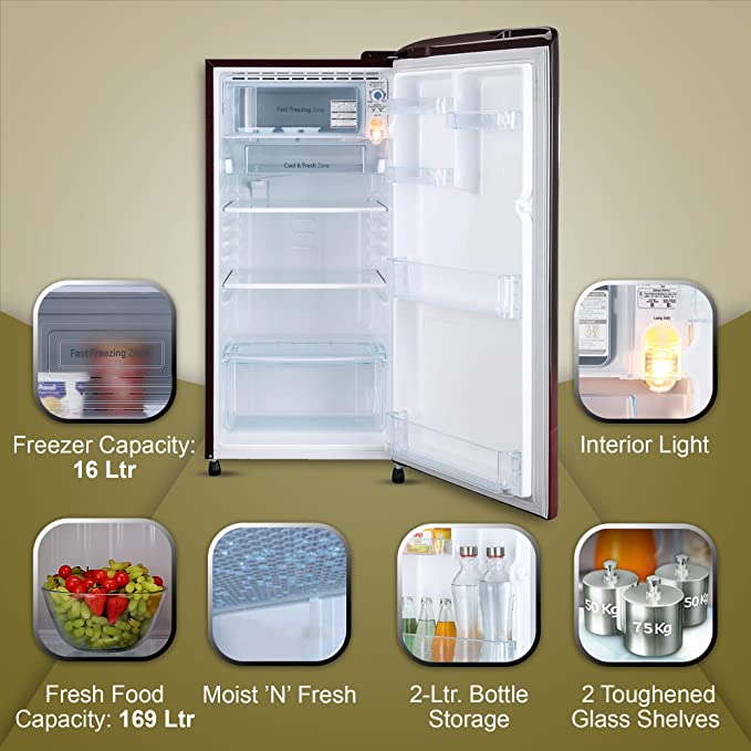 GL-B201ASPD-LG 185 L 3 Star Direct-Cool Single Door Refrigerator ( Scarlet Plumeria, Moist 'N' Fresh, Gross Volume- 190 L)