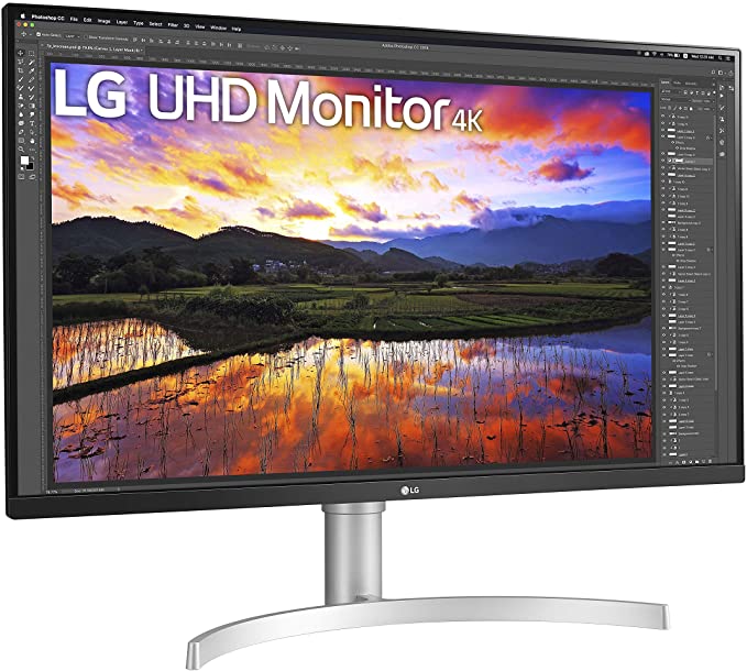 32UN650-LG W Monitor 32" UHD (3840 x 2160) IPS Ultrafine Display, HDR10 Compatibility, DCI-P3 95% Color Gamut, AMD FreeSync, 3-Side Virtually Borderless Design, Height Adjustable Stand - Silve/White