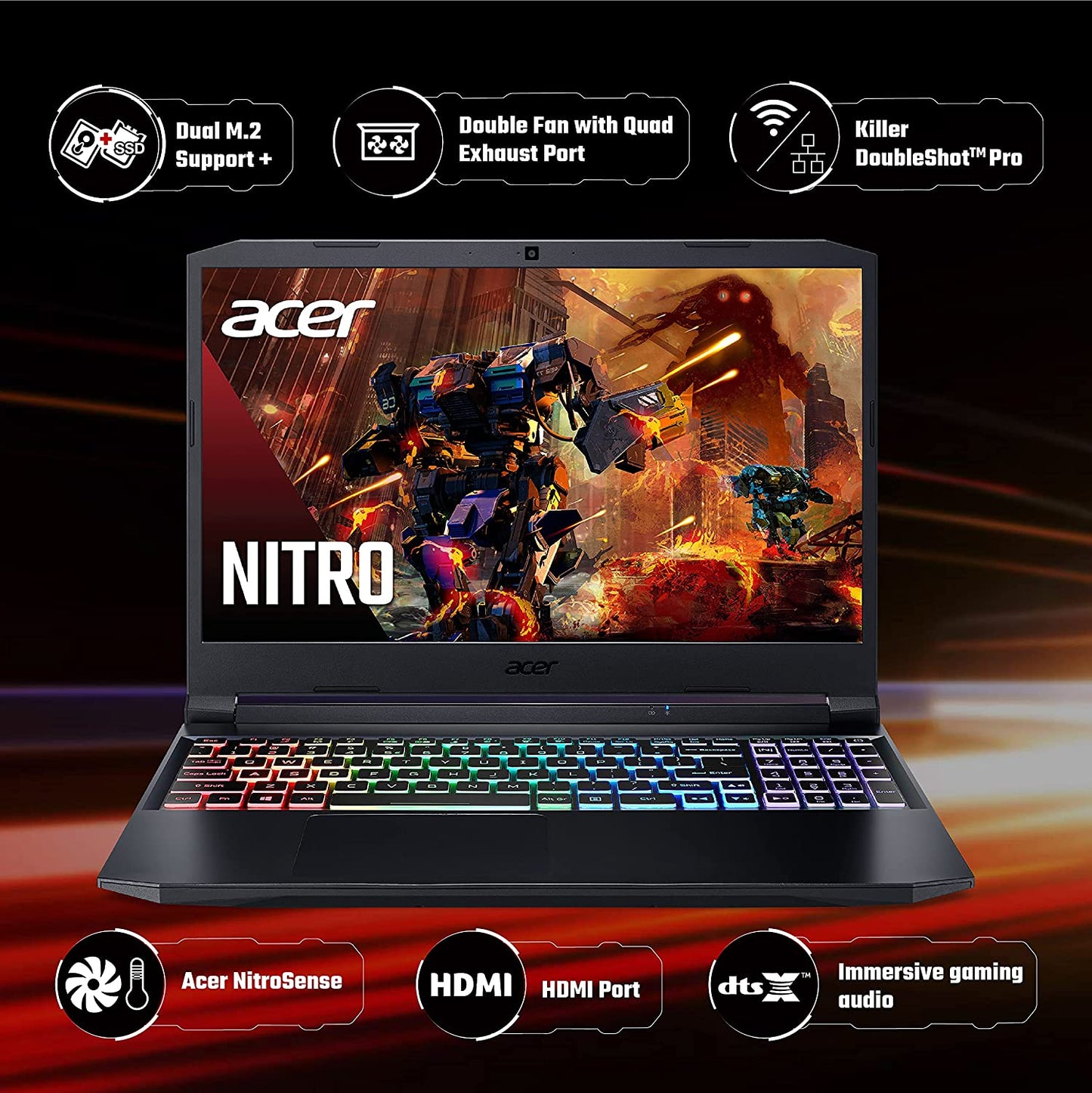 NH.QEHSI.001-Acer Nitro 5 gaming laptop Intel core i5 11th Gen (Windows 11 Home/8 GB/512 GB SSD/ NVIDIA® GeForce GTX 1650/144hz) AN515-57 with 39.6 cm (15.6 inches) IPS display